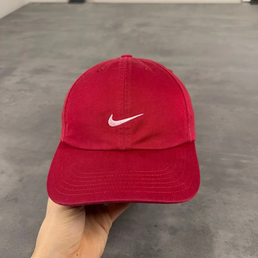 Vintage Nike Golf Hat Red Womens Adjustable Swoosh Dad Cap Strapback Embroidered